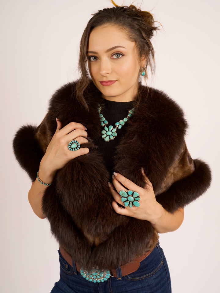 Premium Brown Mink & Fox Fur Cape