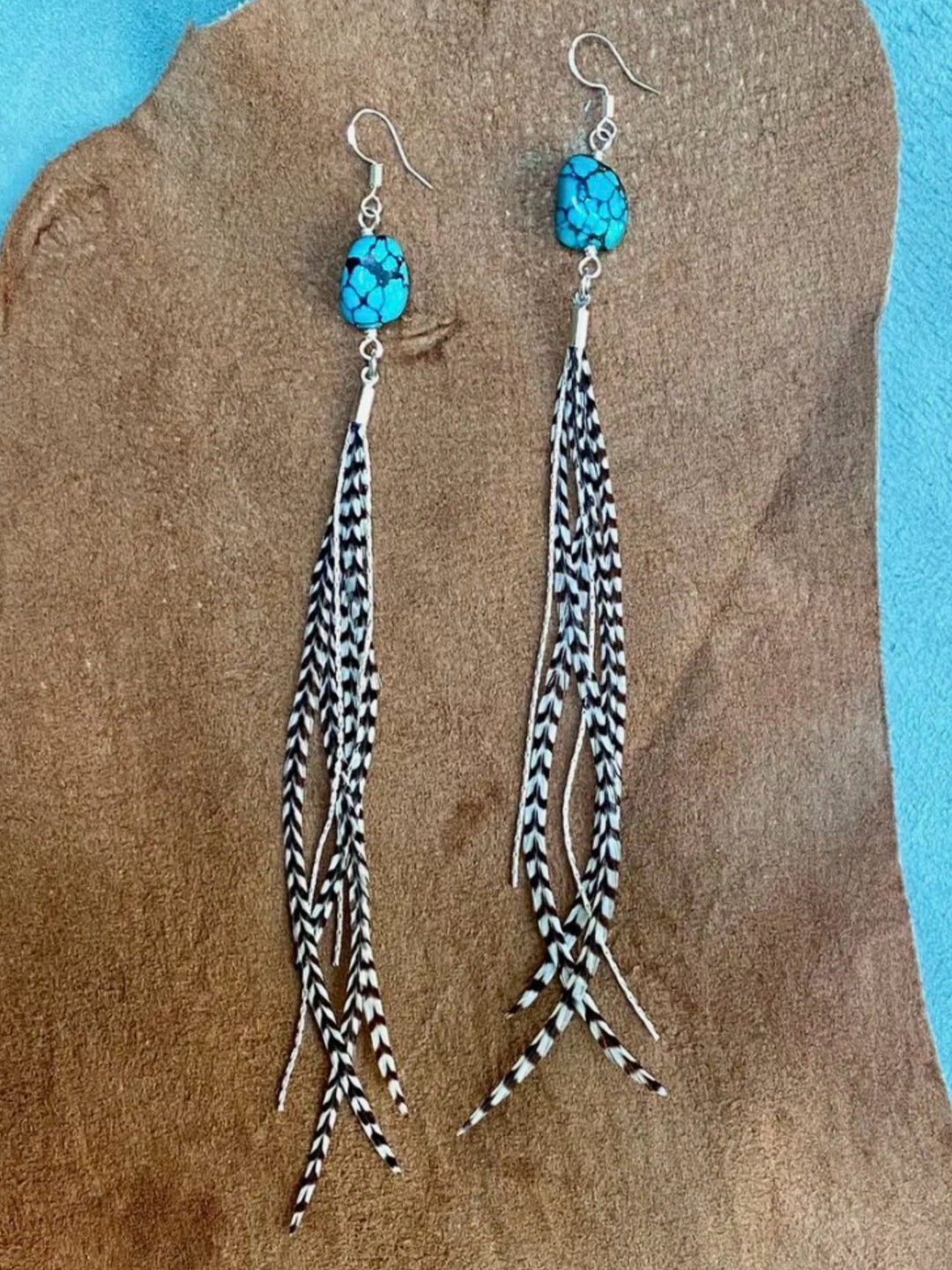 Silver Mini Feather & Turquoise Dangle Earrings