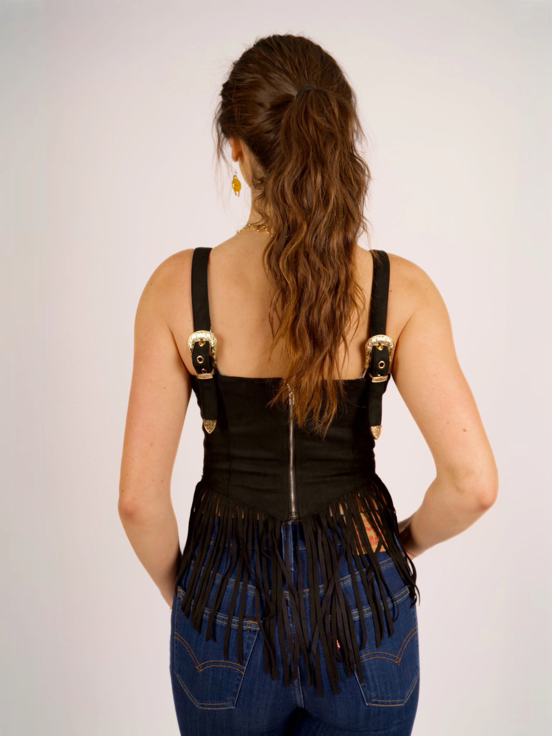Fringe Horse-Bit Corset Tank Top