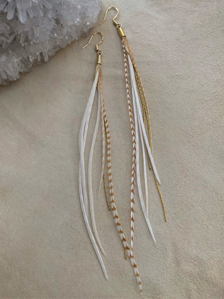 Handcrafted Blond Mini Feather Dangle Earrings