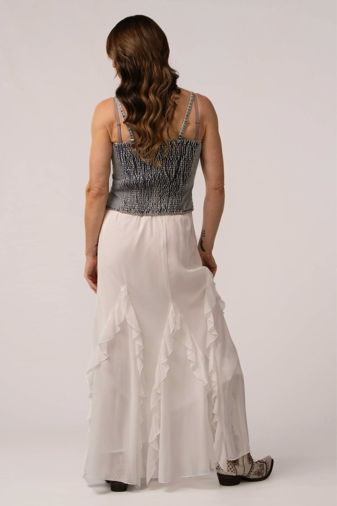 White Ruffle Maxi Skirt