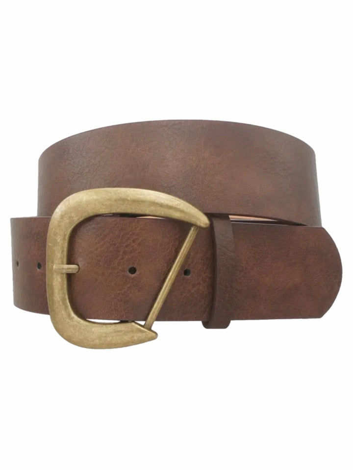 The Irregular Rounded D Buckle Faux Leather Belt