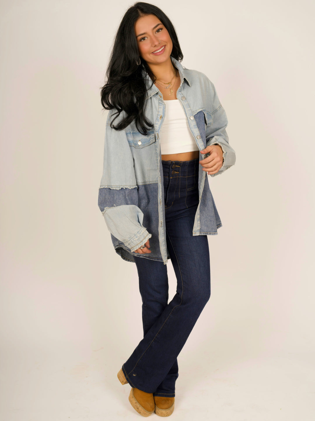 POL Two Toned Oversized Denim Shacket