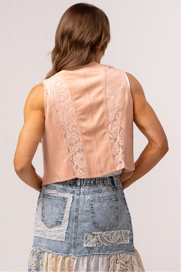 Suede Lace and Rhinestone Cropped Vest