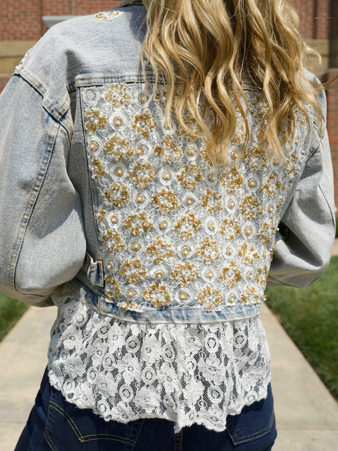 POL Sparkle & Lace Denim Jacket