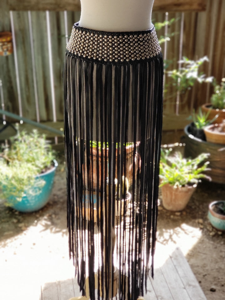 Kurtmen Sturgis Silver Studded Fringe Skirt Western Belt