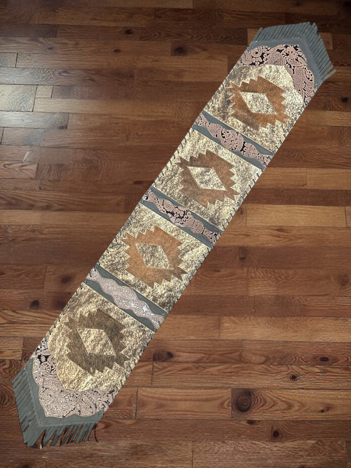 Premium Cowhide Embossed
Mesa Table Runner with Fringe