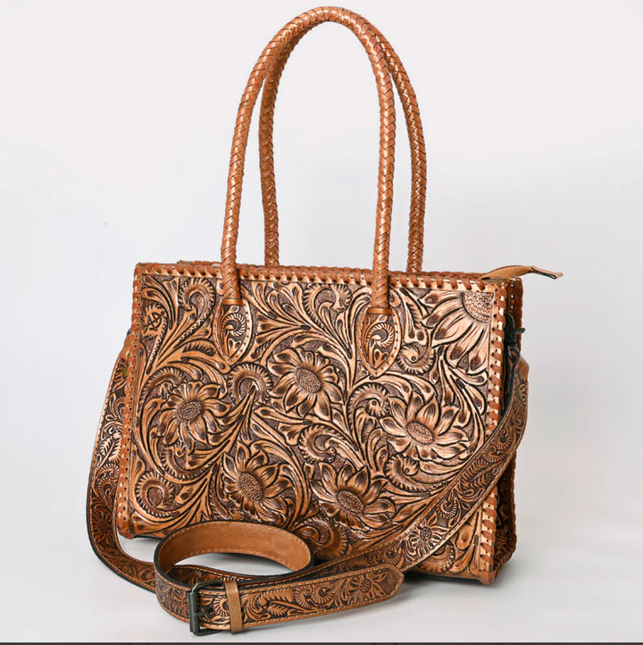 Golden Girl Tooled Leather Tote Bag