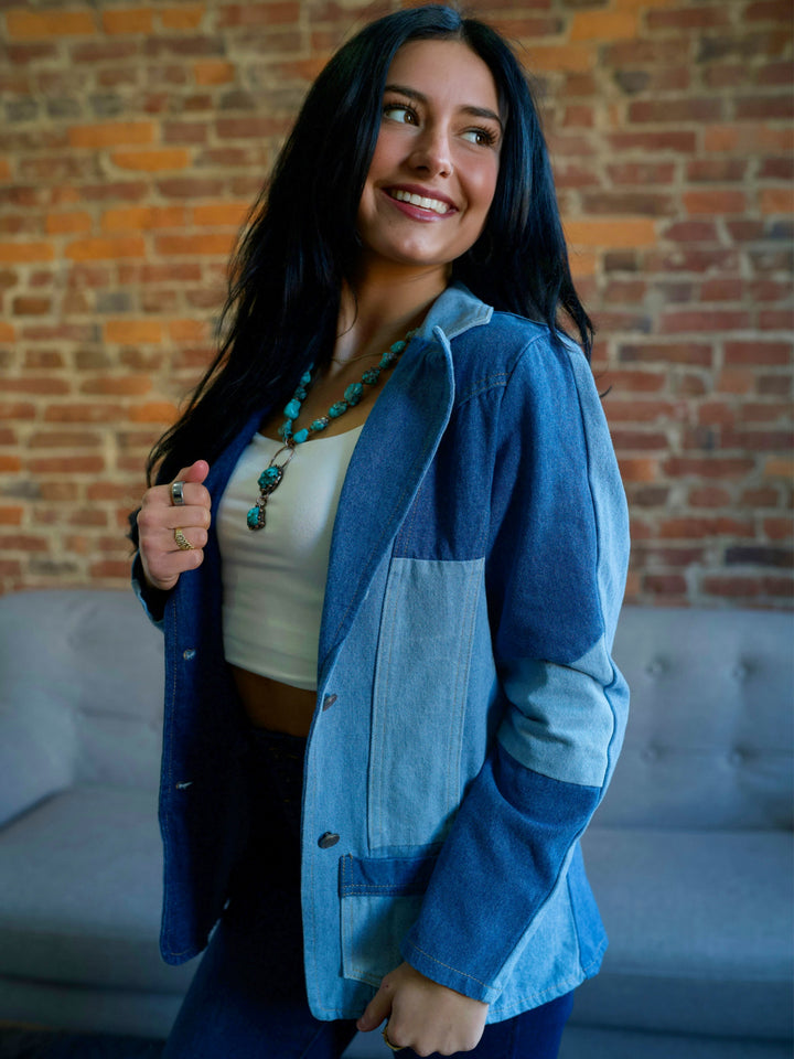 Two-Toned Patchwork Denim Blazer