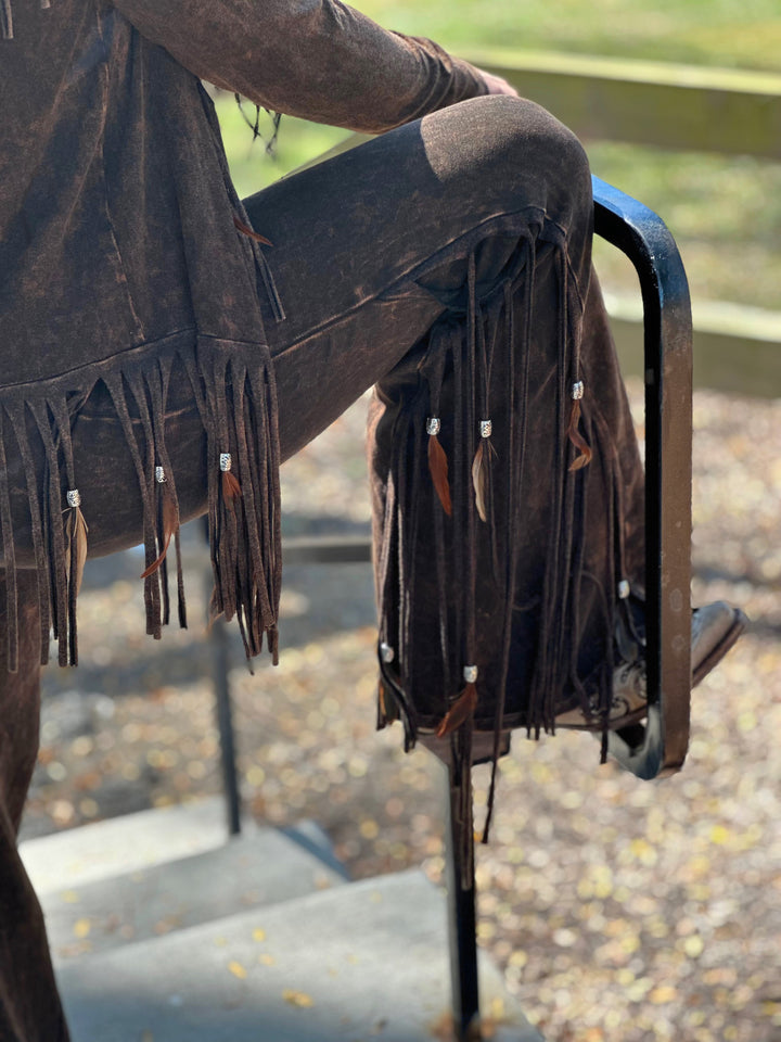 Fringe & Feather Mineral Wash Western Leggings