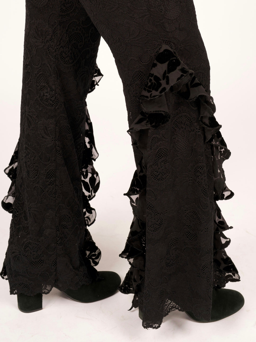 Pat Dahnke Luxury Black Lace Flare Leg Leggings