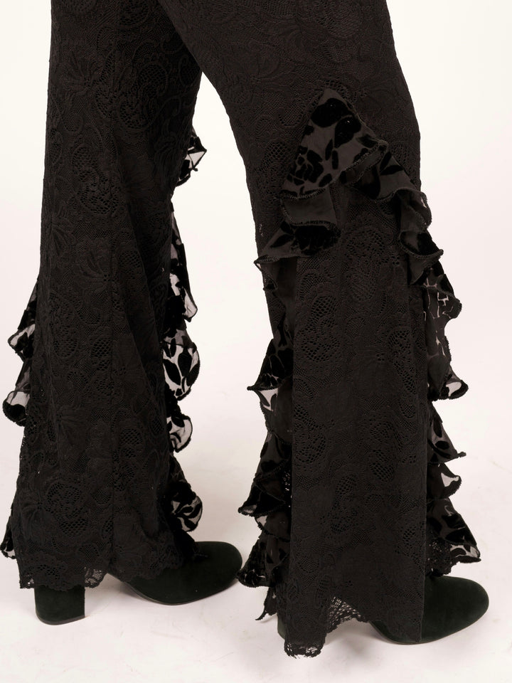 Pat Dahnke Luxury Black Lace Flare Leg Leggings