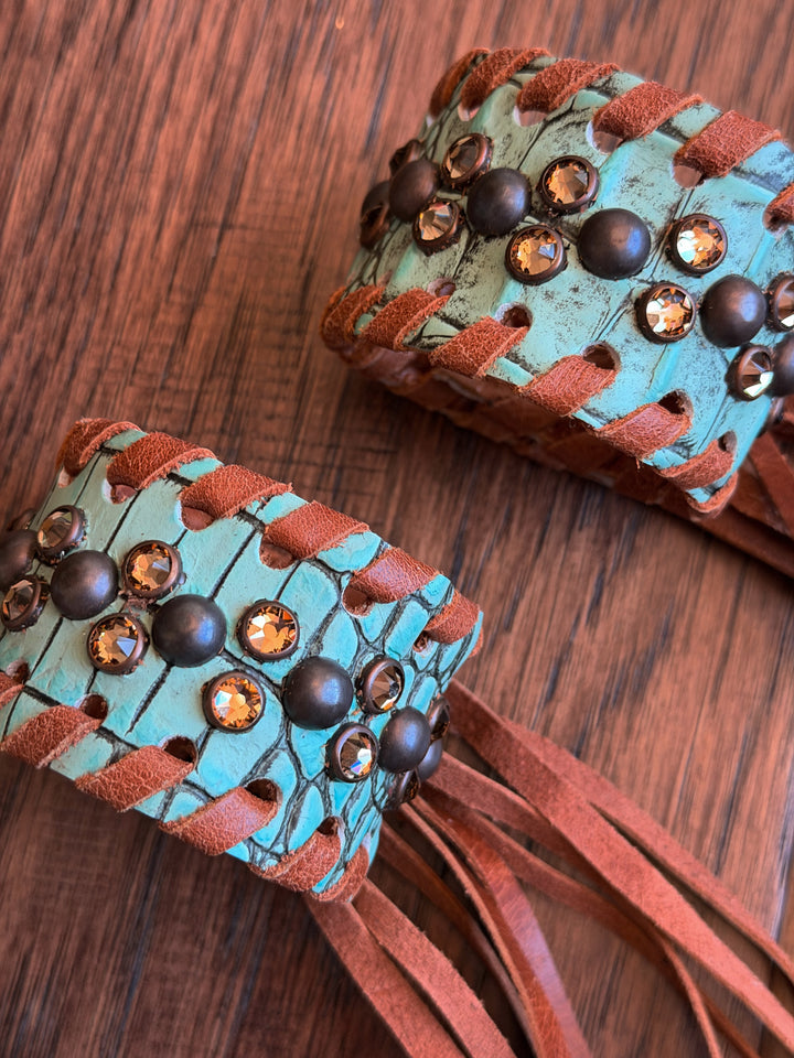 Single Turquoise Leather Fringe Cuff Bracelet