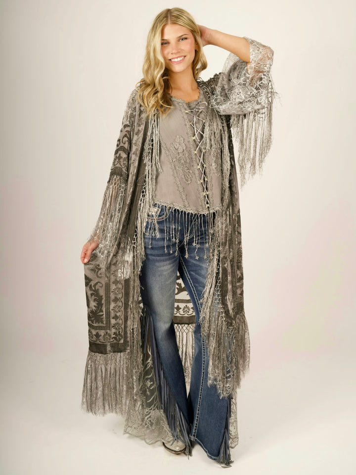 Stevie Nicks Burnout Velvet & Lace Duster