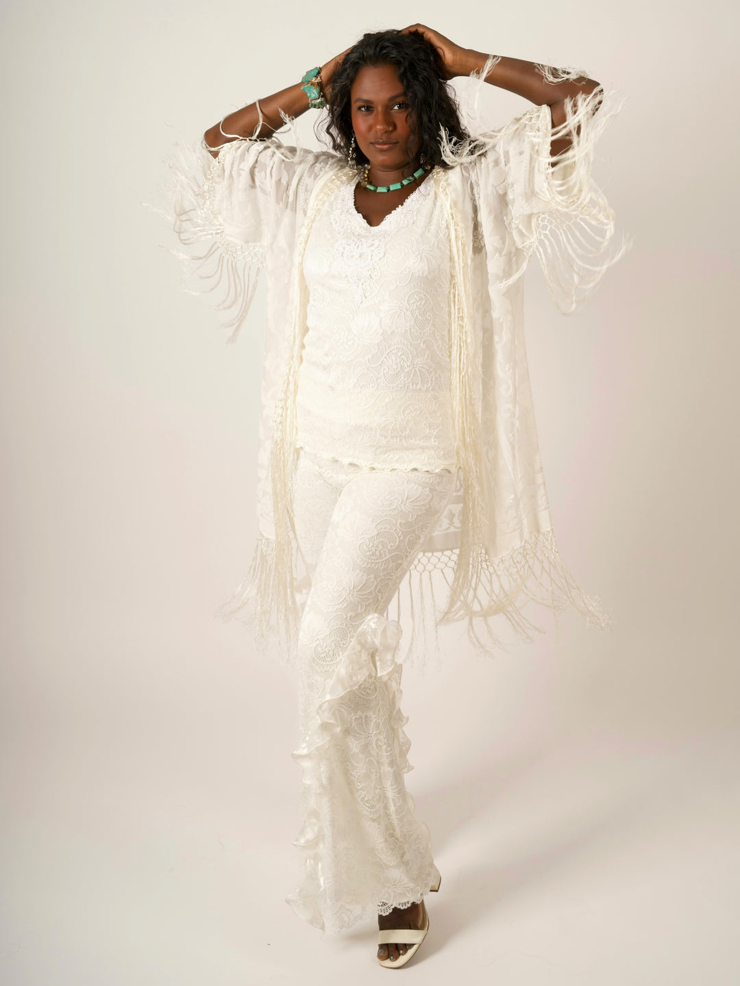 Pat Dahnke Ivory Burnout Velvet Fingertip Duster