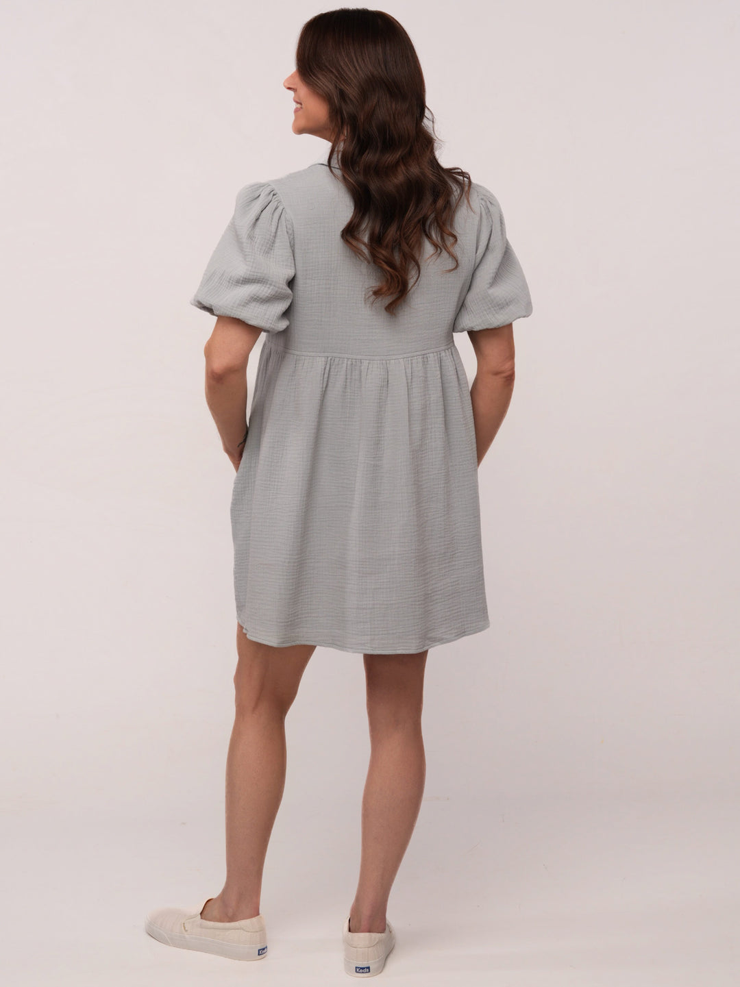 Powder Blue Puff Sleeve Flare Dress