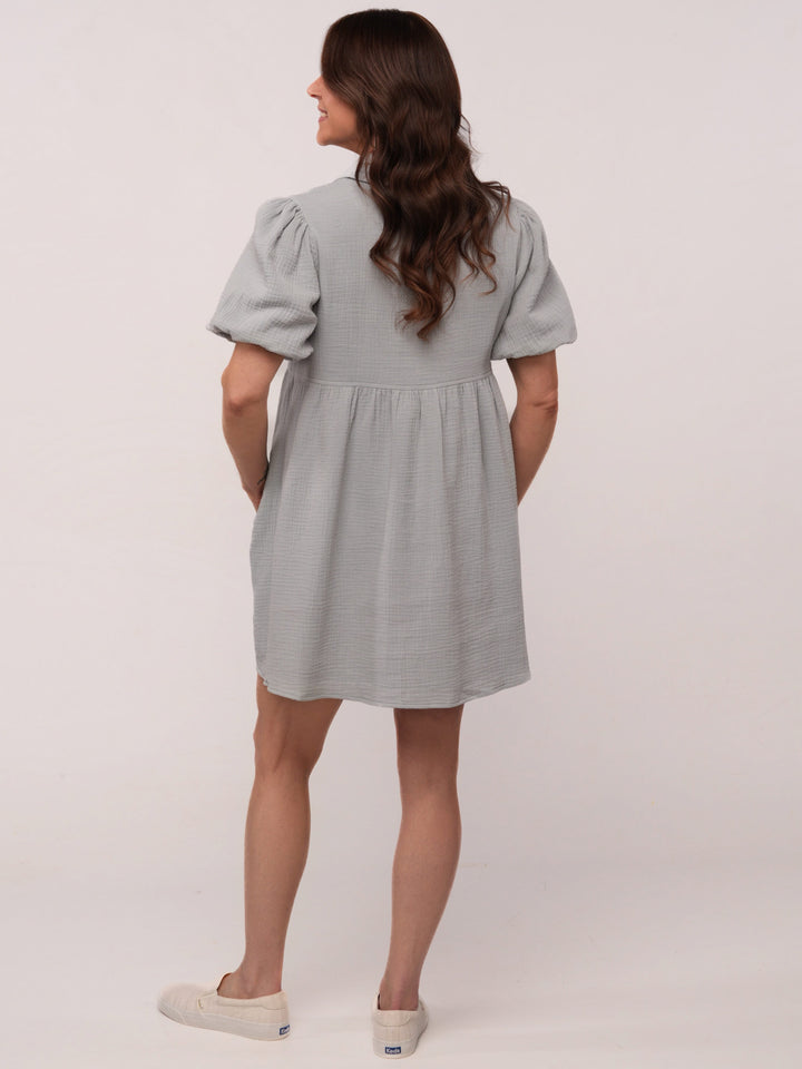 Powder Blue Puff Sleeve Flare Dress