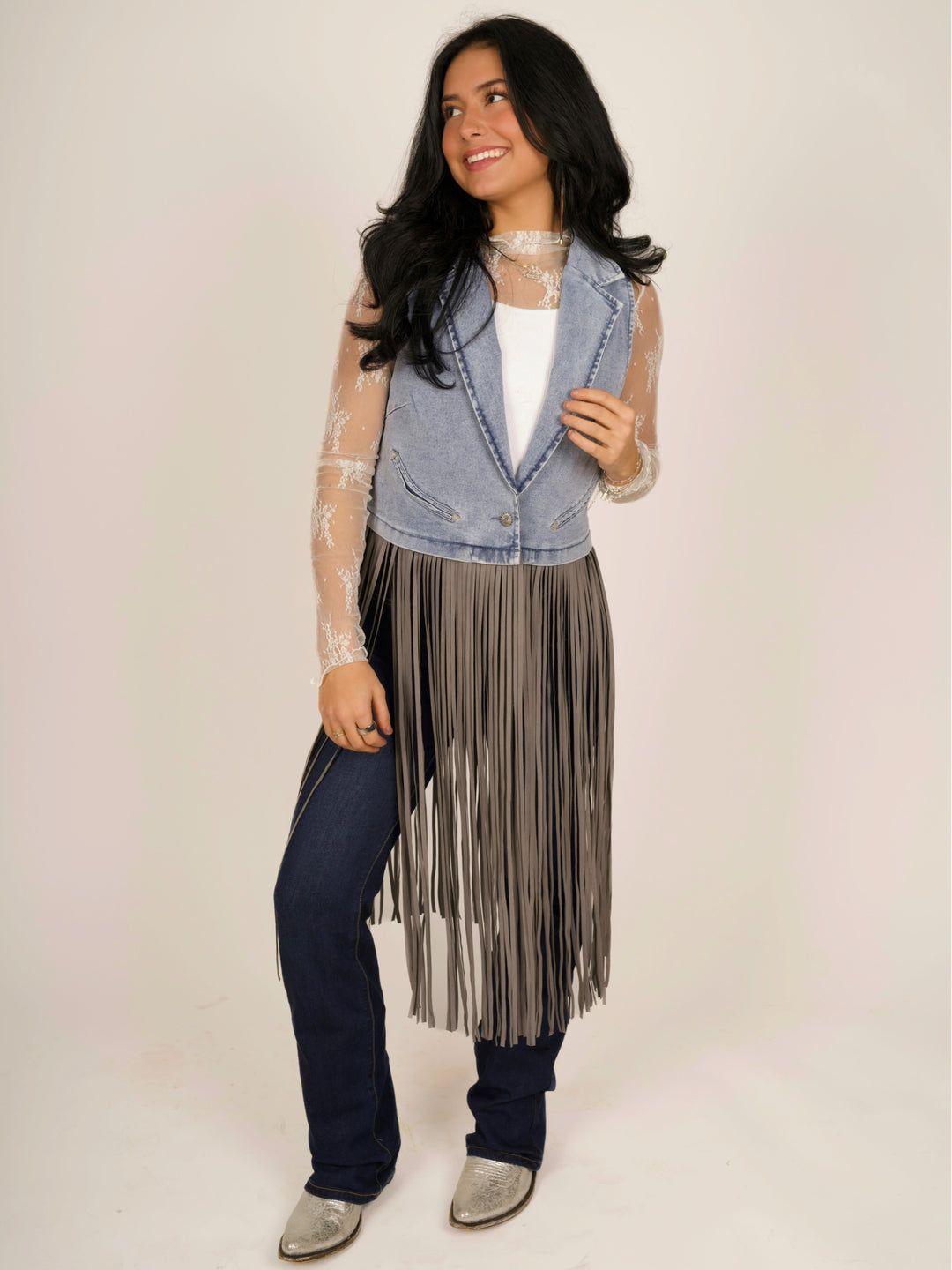 Frontier Flair Denim Fringe Vest