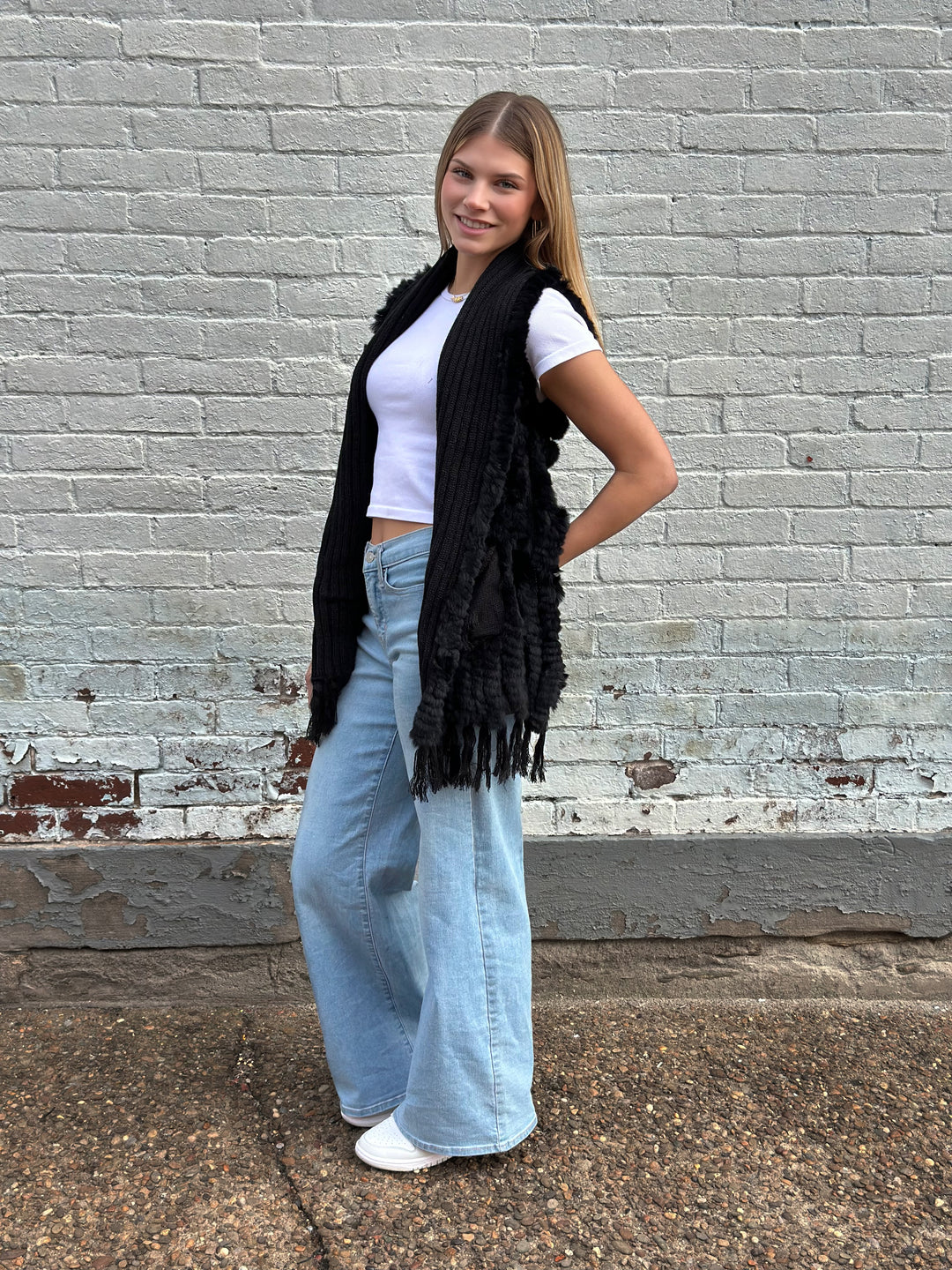 Black Rex Rabbit Pocket Shawl Vest