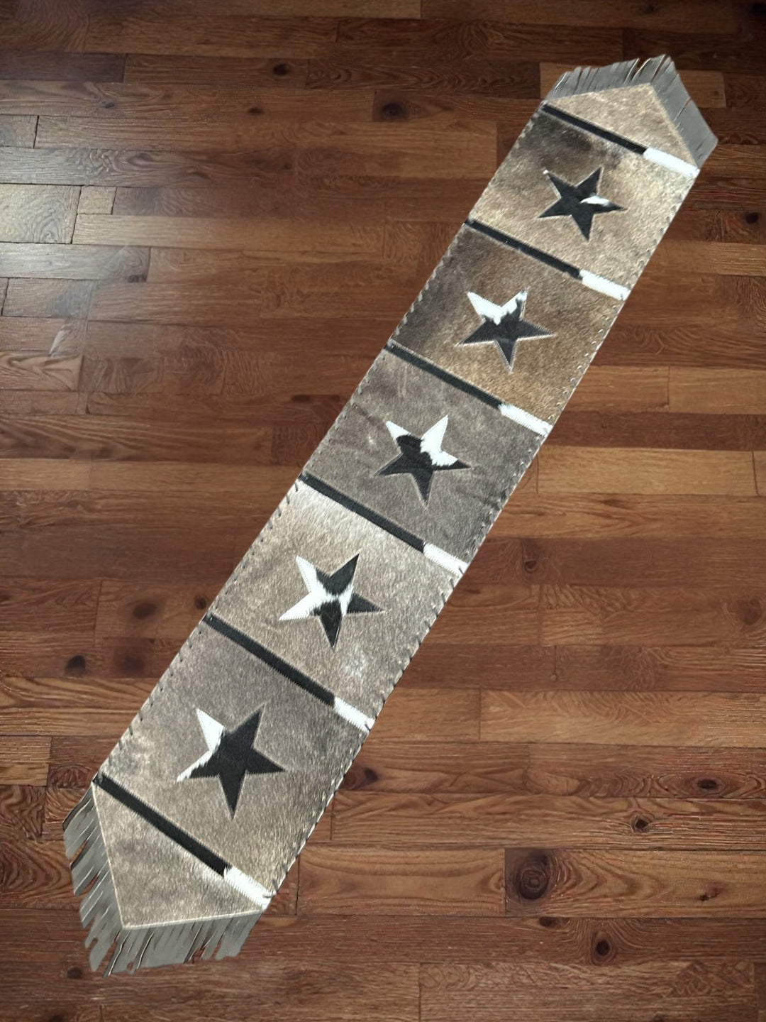 Premium Cowhide Star Table Runner With Fringe