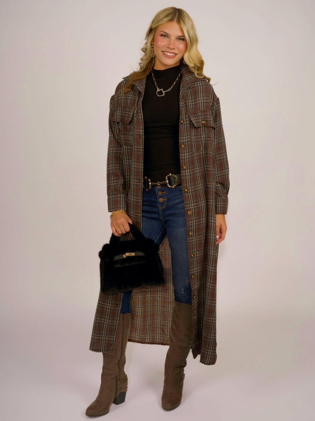 Urban Harvest Plaid Longline Lightweight Jacket