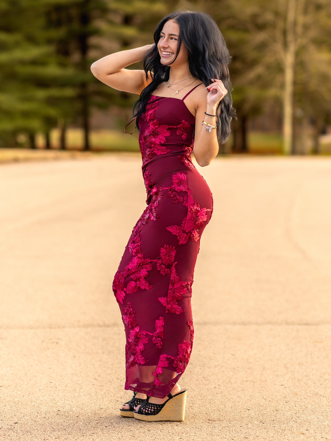 Fresh Cut Floral Embroidered Mesh Maxi Dress