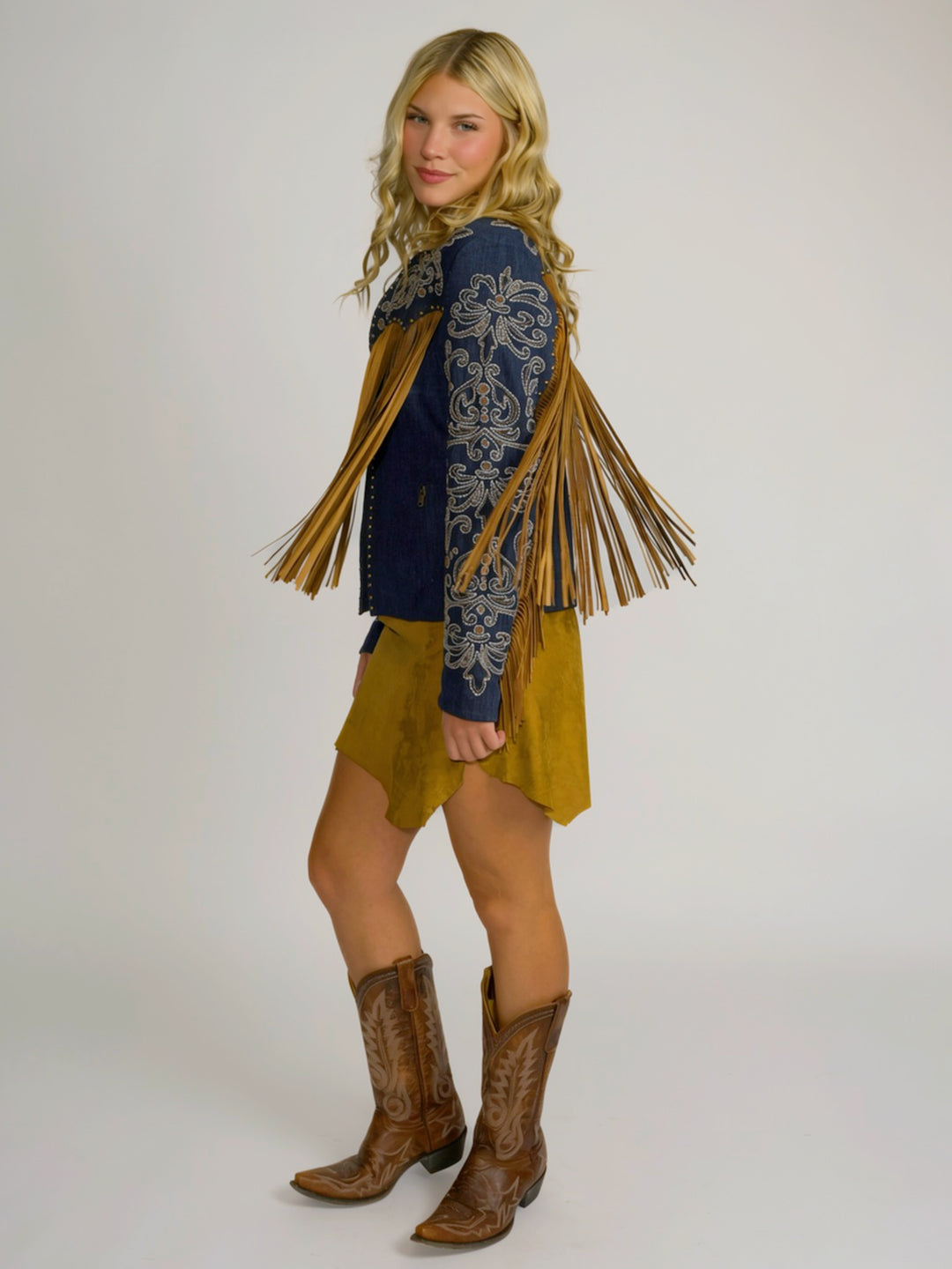 Western Cowgirl Embroidered Leather Fringe Jacket