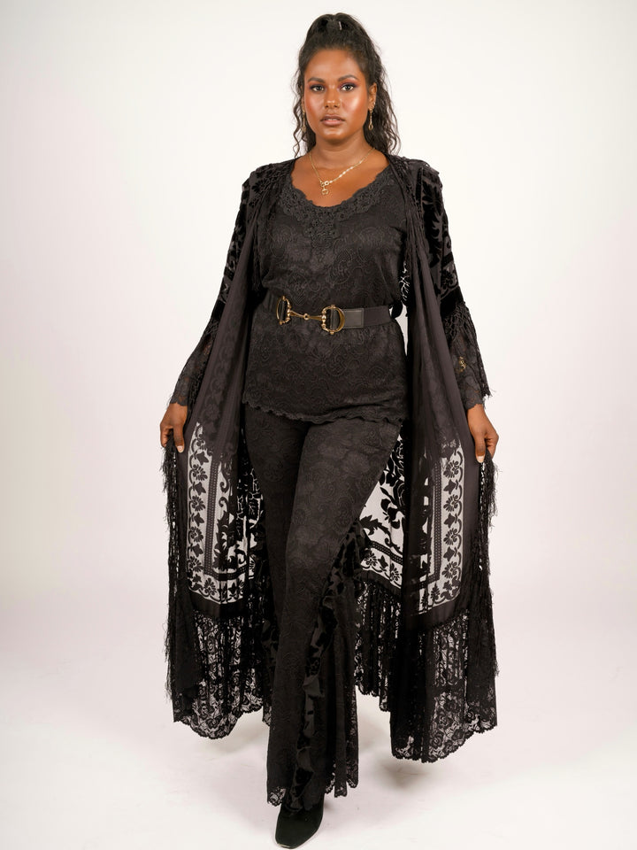 Pat Dahnke Luxury Black Lace Sleeveless Top