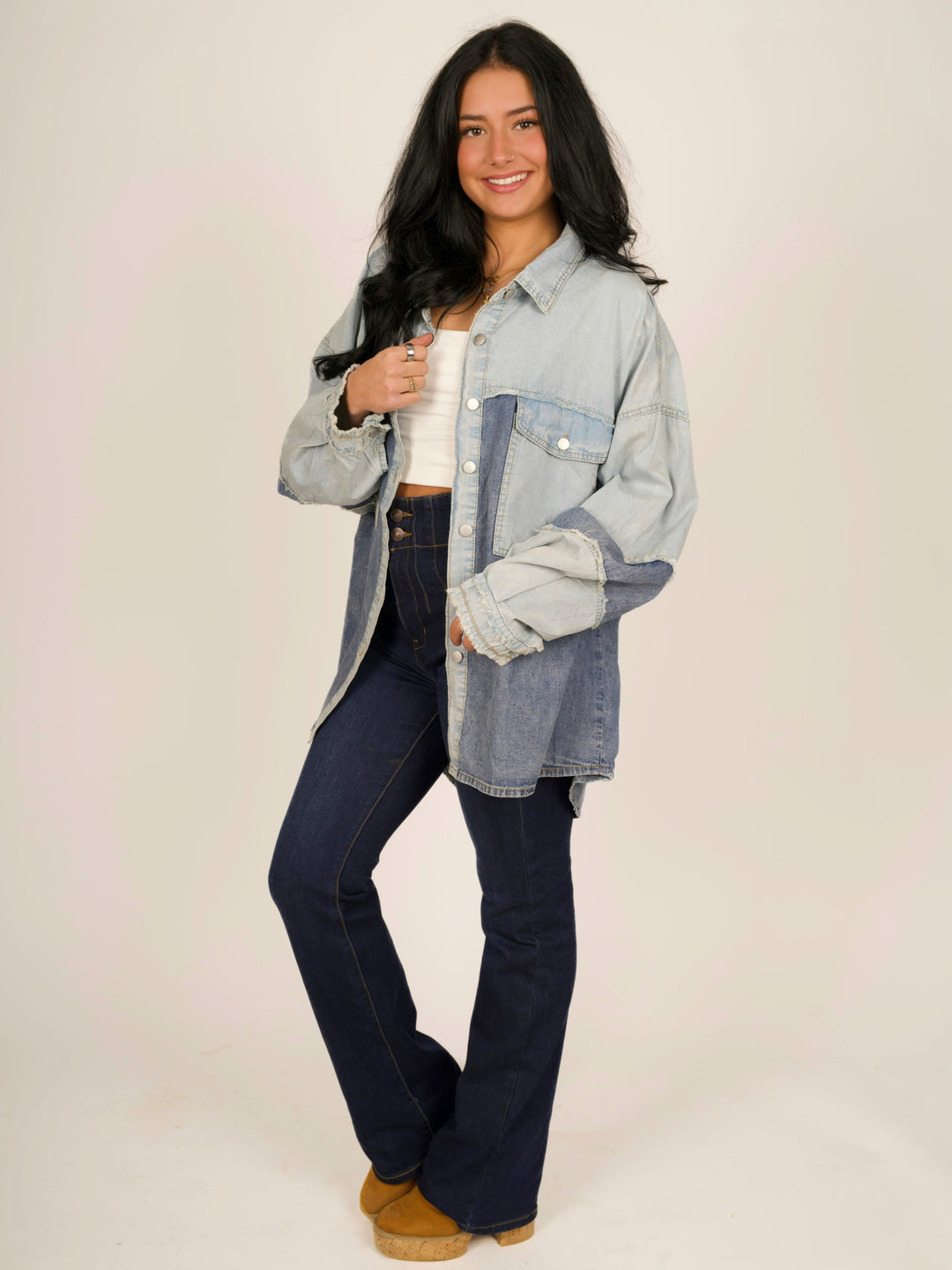 POL Two Toned Oversized Denim Shacket