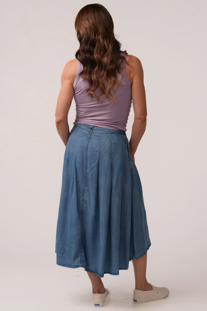 Pleated High Low Tencel Midi Skirt