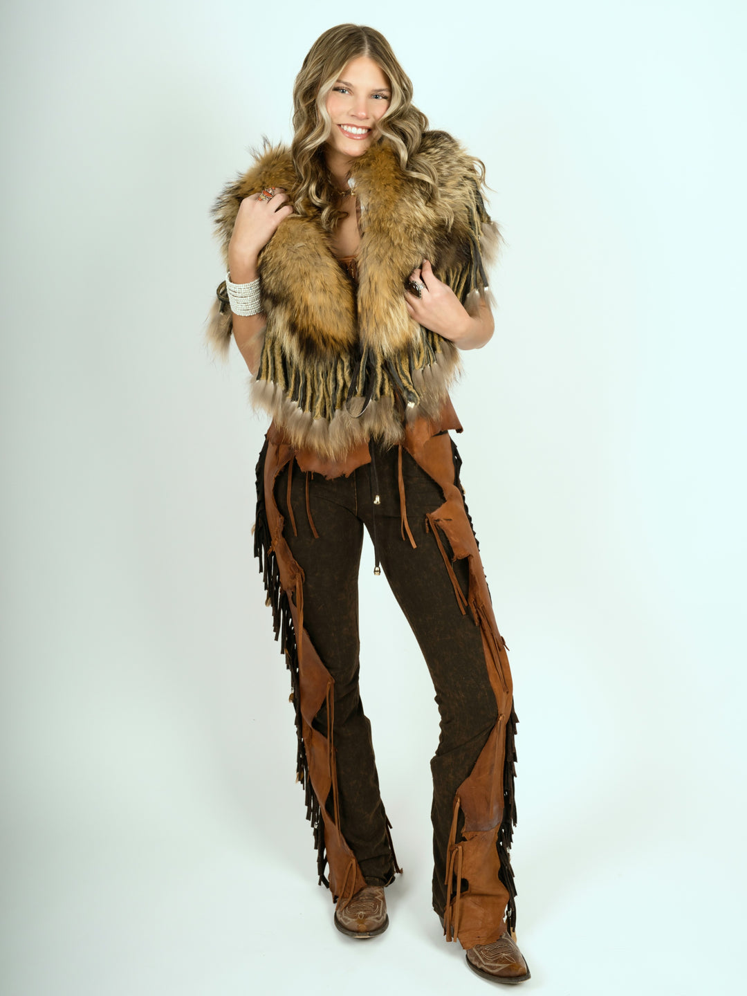 Natural Raccoon Fringed Fur Collar
