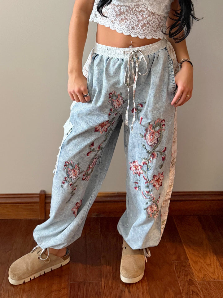POL Denim Delight Boho Jogger Pants