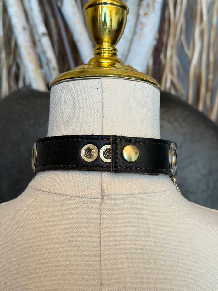 Grommet Leather & Chain Fringe Choker Necklace