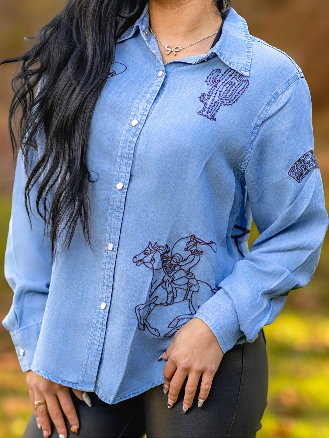 Retro Cowgirl Pearl Snap Western Blouse
