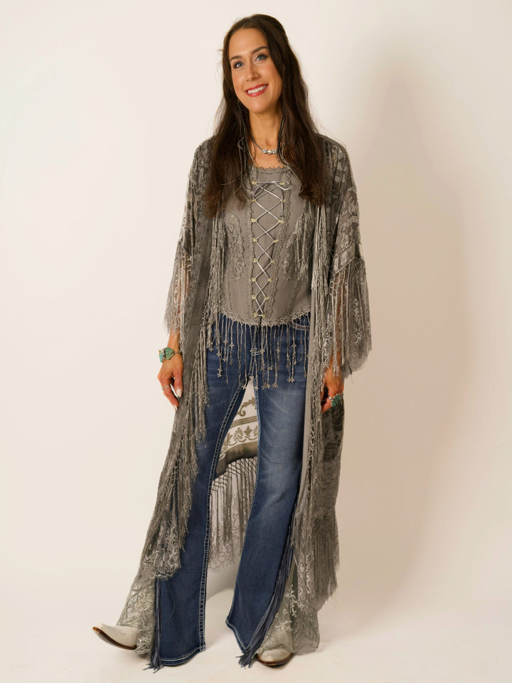 Stevie Nicks Burnout Velvet & Lace Duster