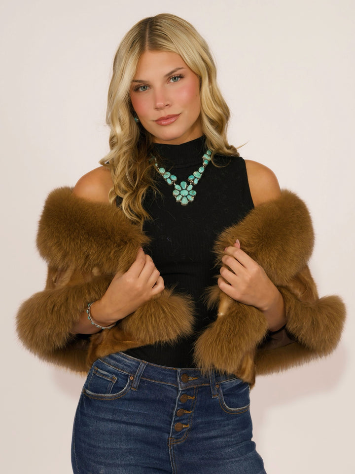 Premium Whiskey Mink & Fox Fur Cape