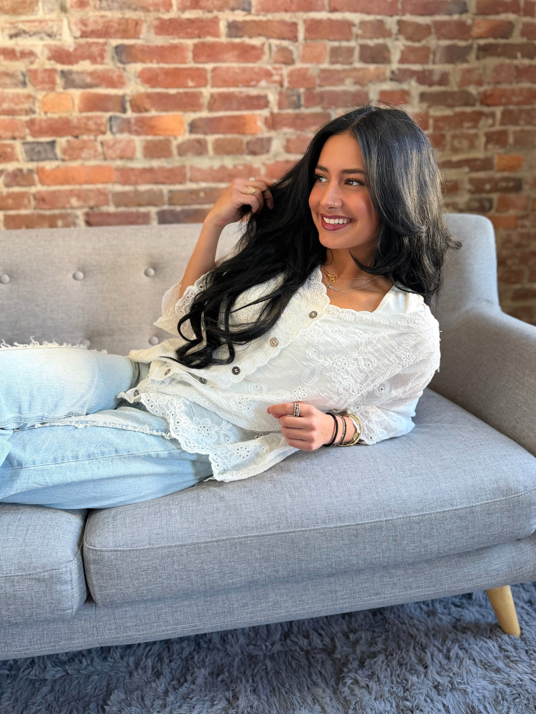 POL Crochet Button Up Cardigan