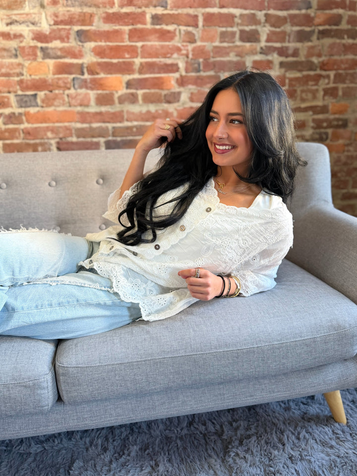 POL Crochet Button Up Cardigan