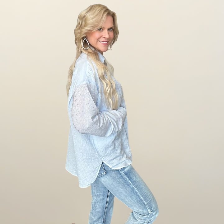 Blue Diamond Button Down - Salt and Grace Boutique