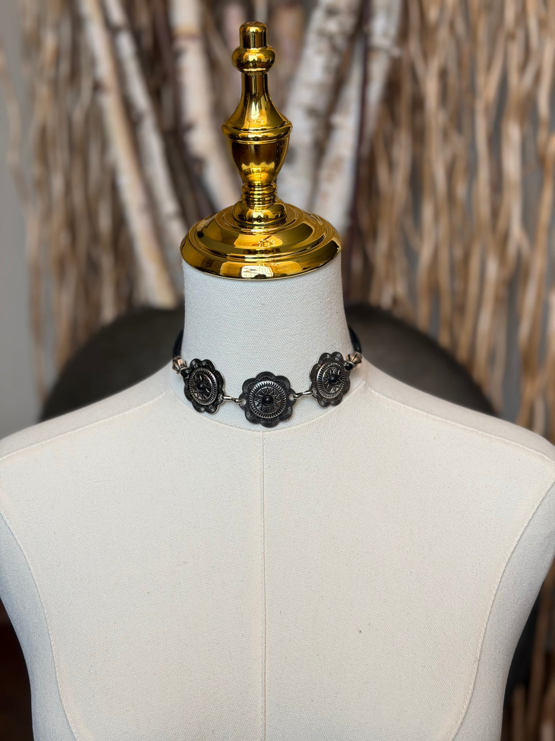 Black Stone Western Concho Choker Necklace