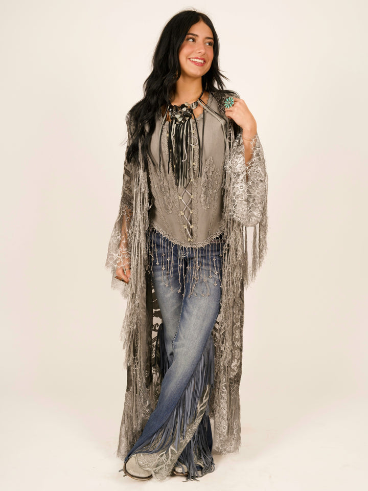 Stevie Nicks Burnout Velvet & Lace Duster