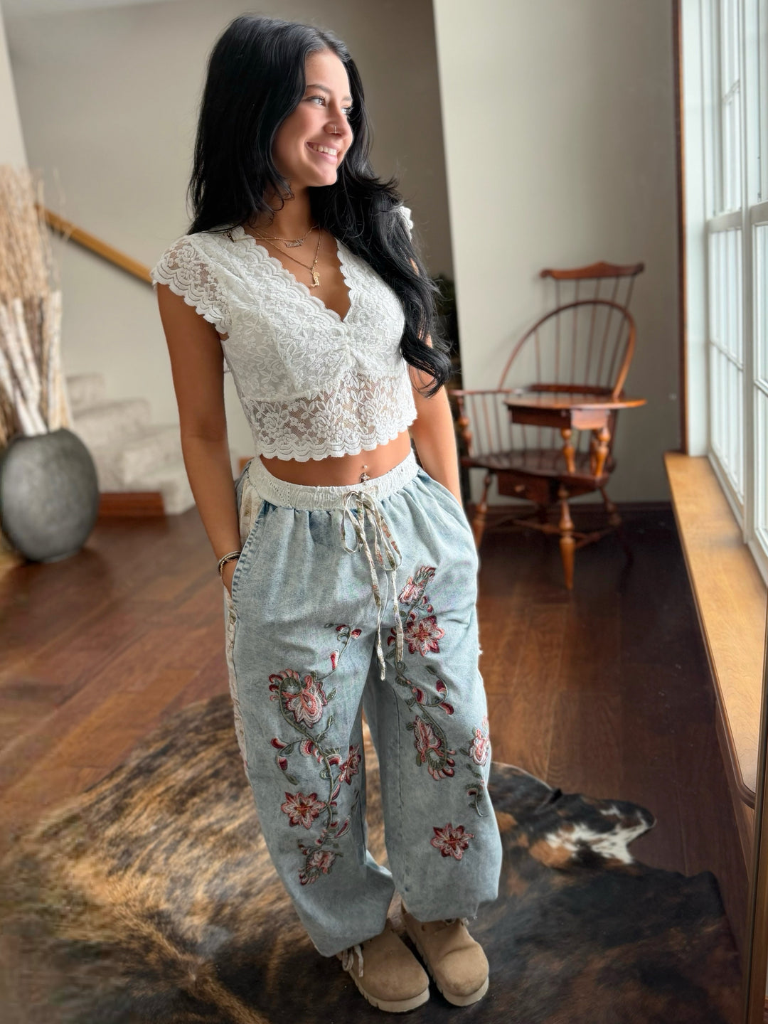 POL Denim Delight Boho Jogger Pants
