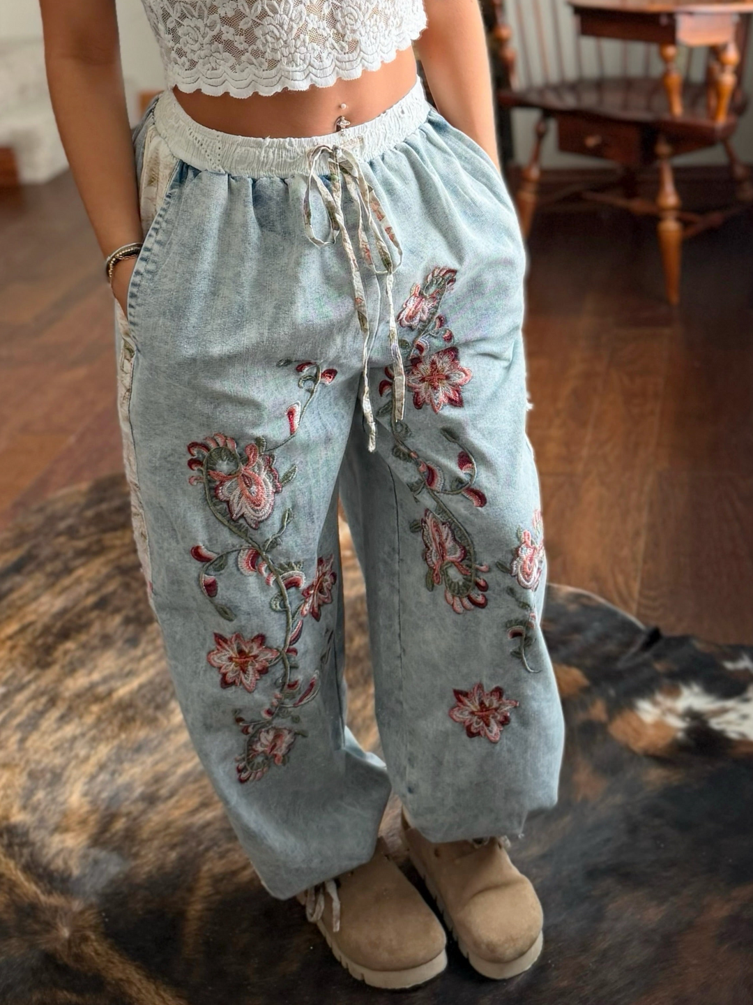 POL Denim Delight Boho Jogger Pants