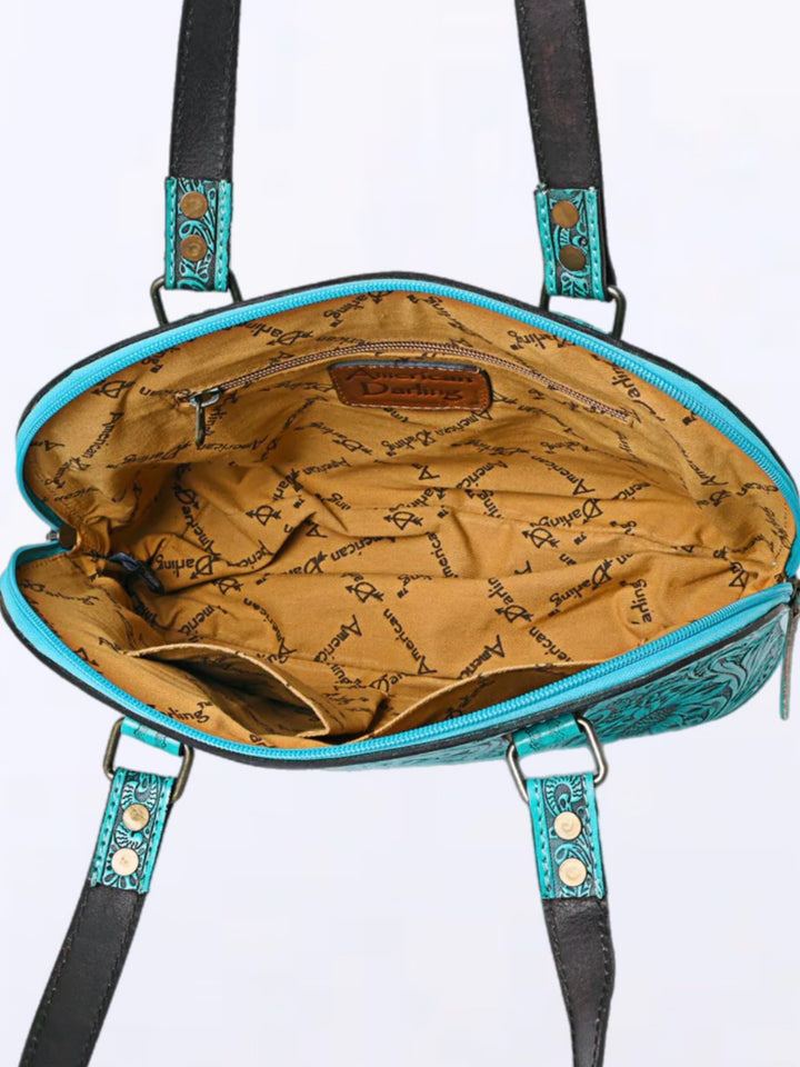 American Beauty Turquoise Hand Tooled Leather Purse