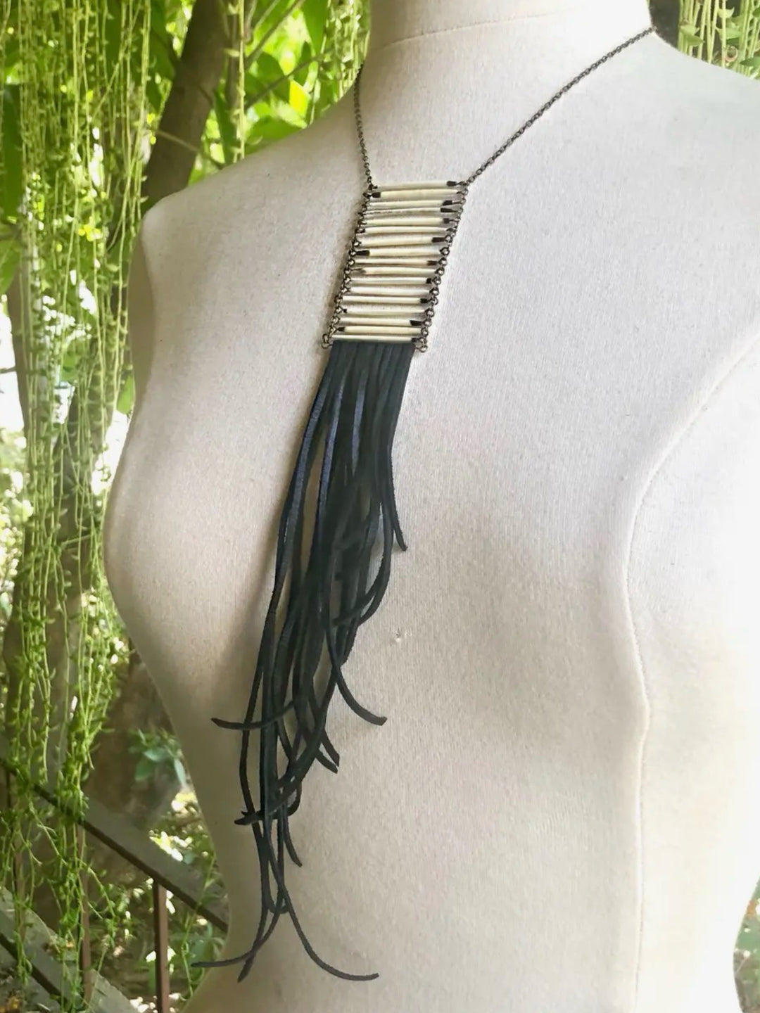 Porcupine Quill Breastplate Necklace with Leather Fringe