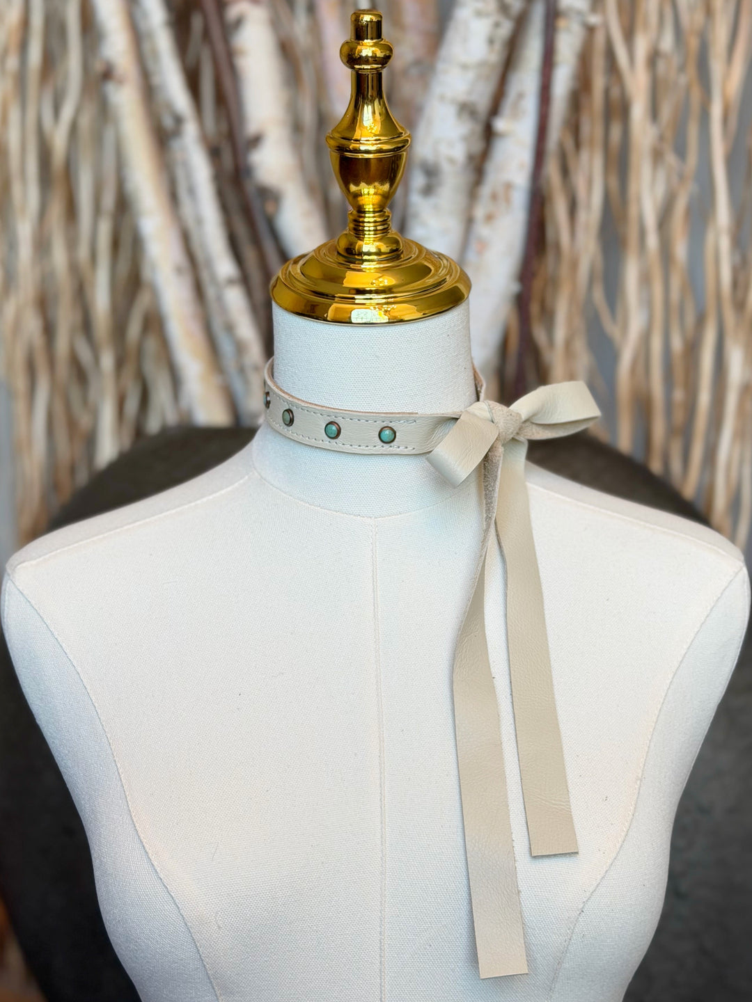 Bone Leather & Turquoise Pearl Choker Necklace