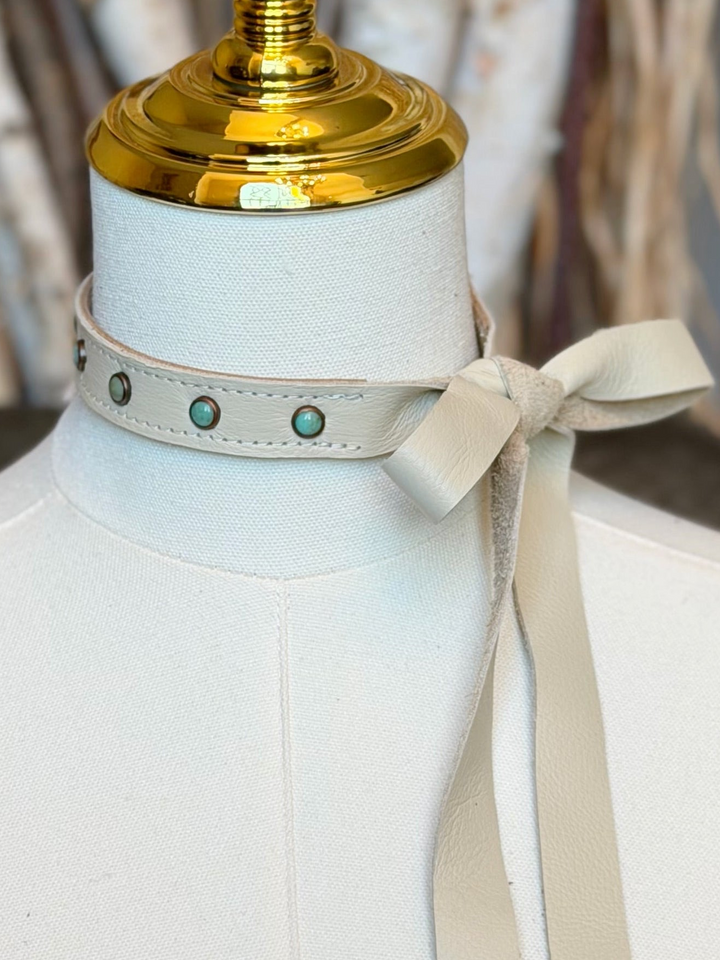 Bone Leather & Turquoise Pearl Choker Necklace