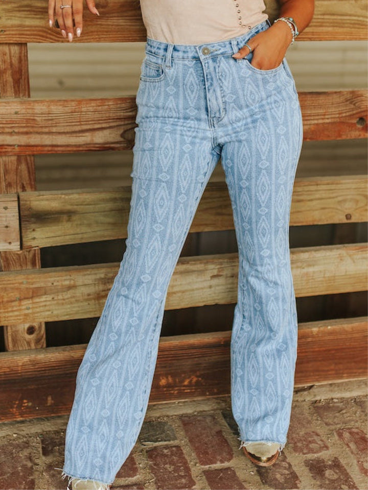 Light Wash Aztec Print Flare Jeans