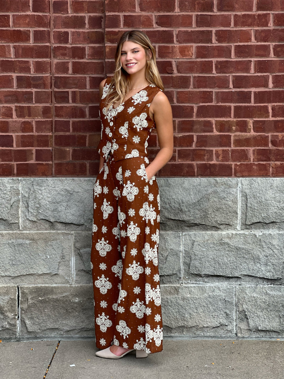 Hotfix Floral Vest and Pants Set