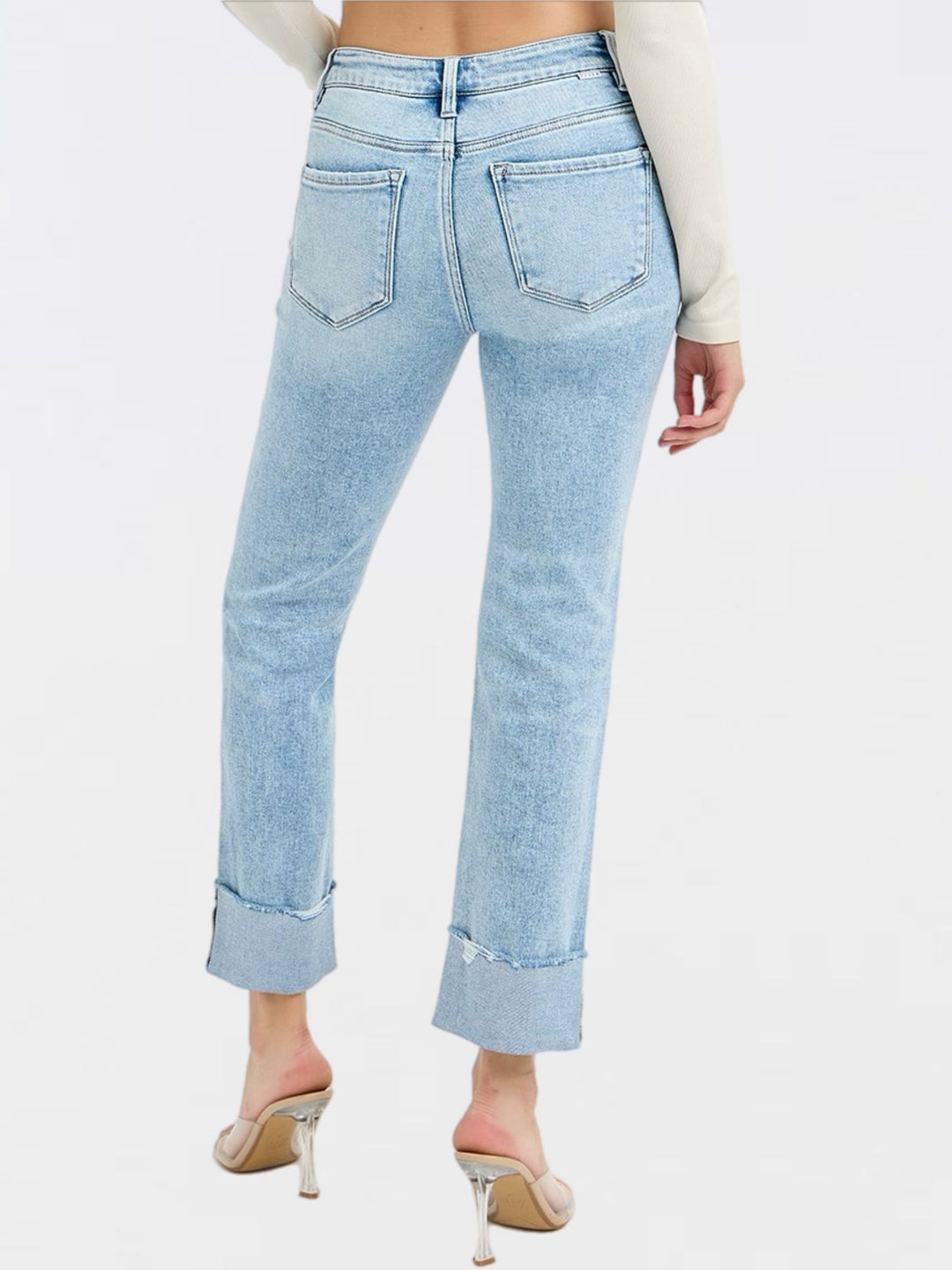 Risen Tummy Control Crop Straight Cuffed Jeans